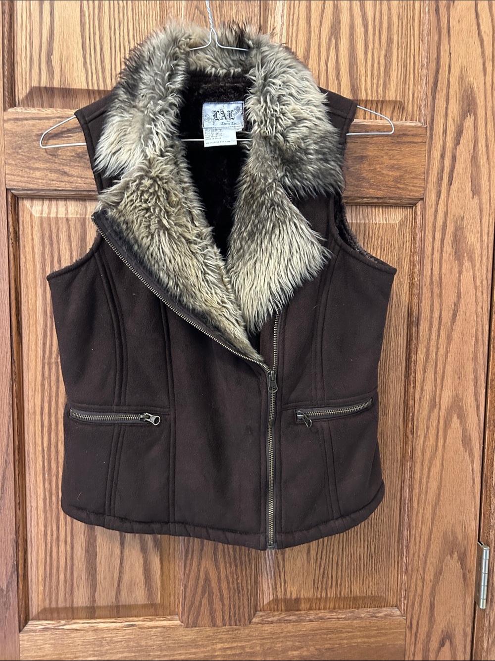 Live a Little Dark Brown Faux Fur Collar Zip Vest